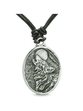 BestAmulets Amulet Howling Wolf Moon Green Quartz Simulated Black Onyx Pendant 18 Inch Necklace